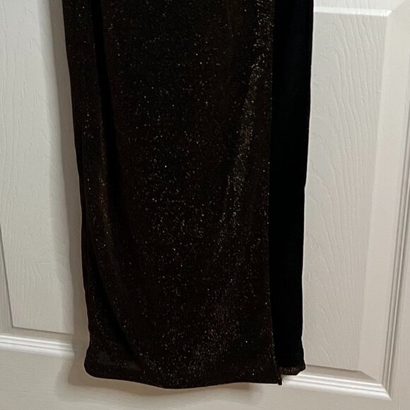 Lulu's Sultry Sparkle Gold and Black Lurex Backless Cowl Maxi Dress Size M - Picture 5 of 12